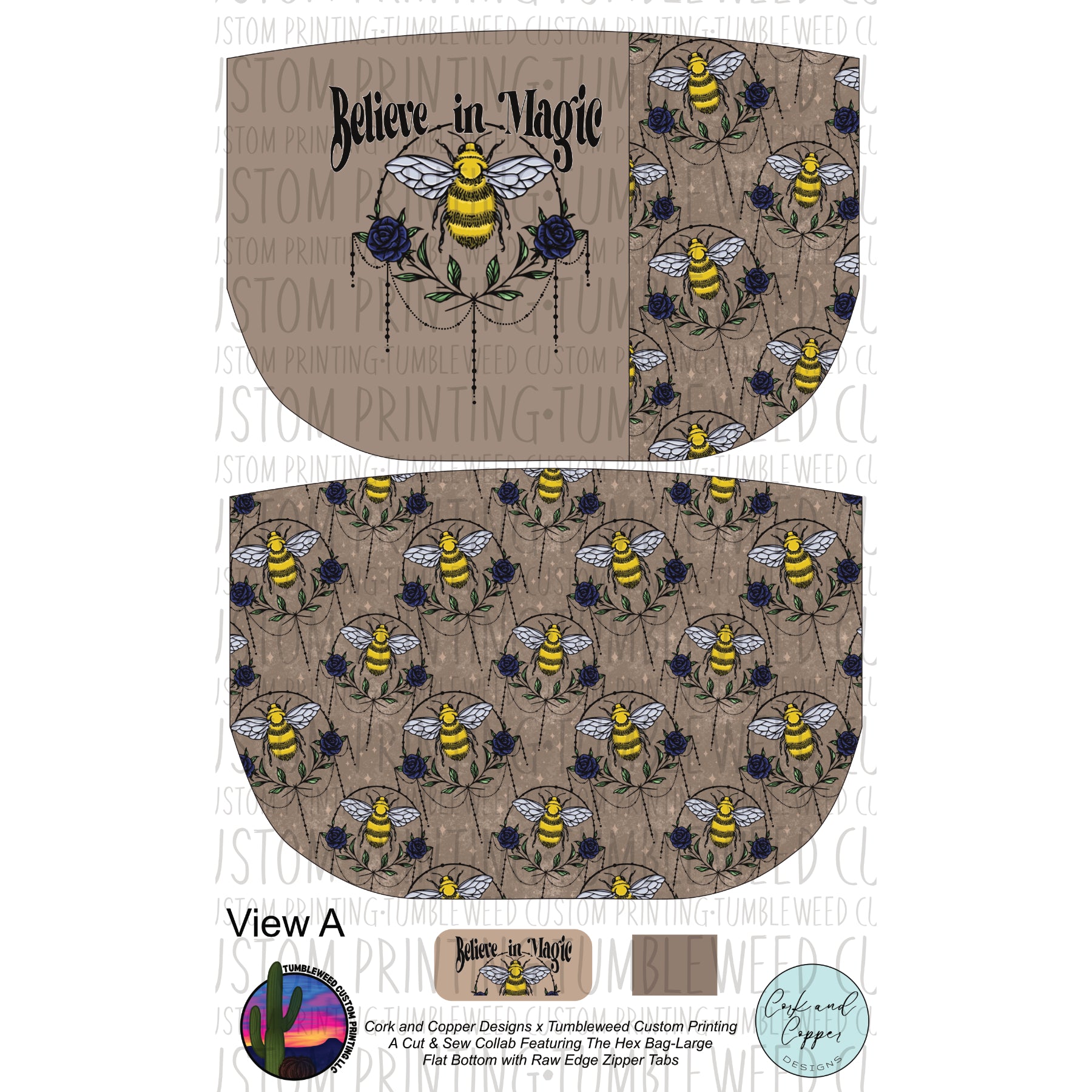 Cork & Copper Designs - The Hex Bag - Bees Have Courage V2