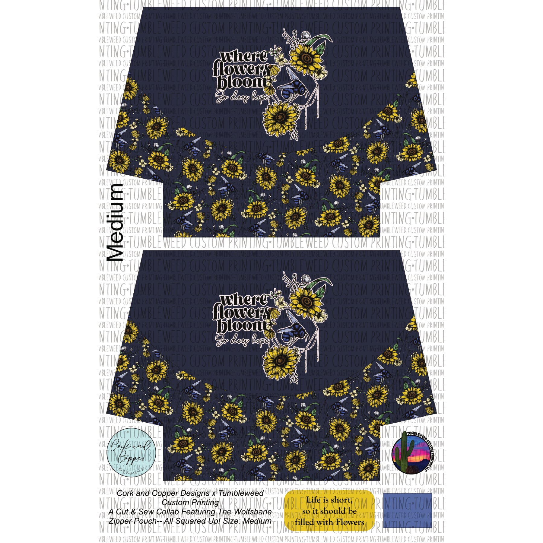 Cork & Copper Designs - The Wolfsbane Zipper Pouch - Bees & Sunflowers