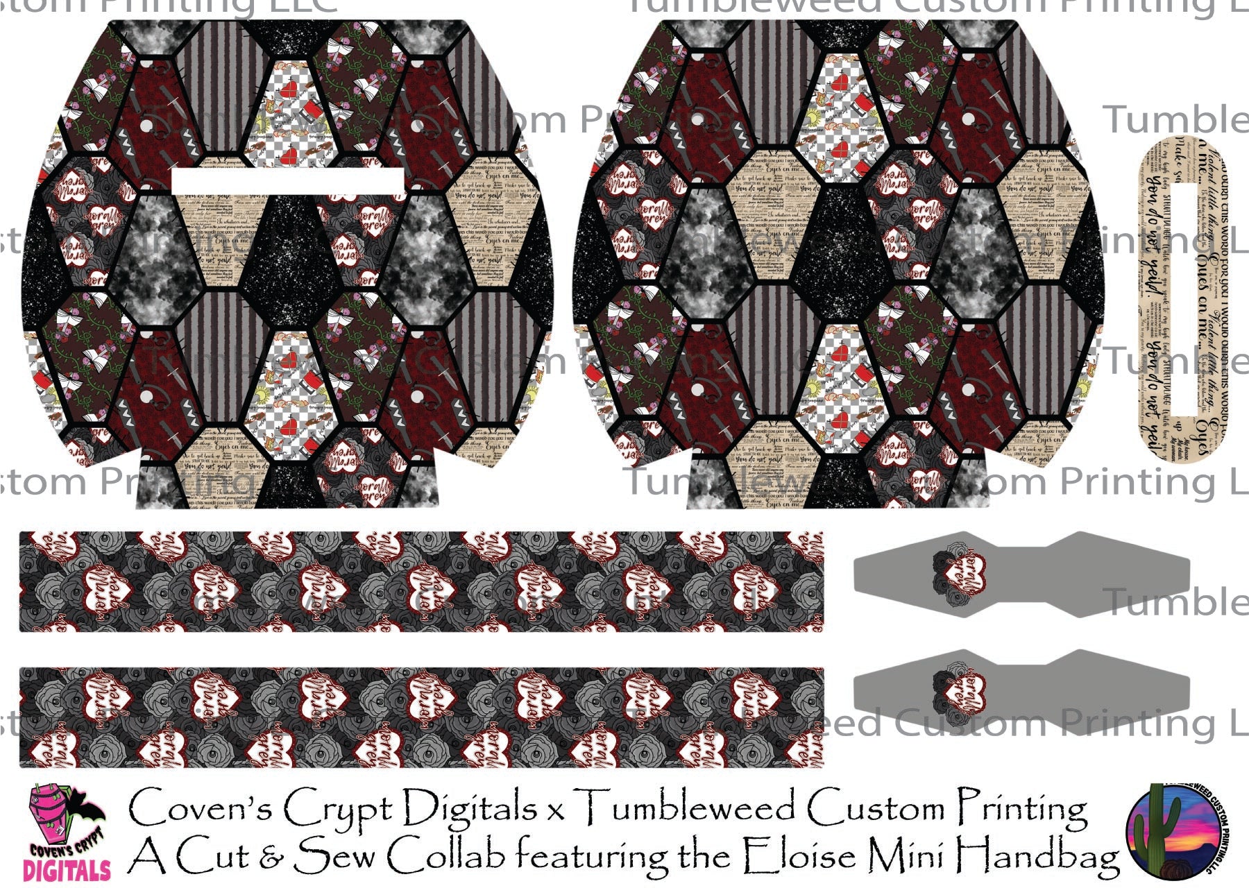 Coven's Crypt Digitals - Eloise Mini Handbag - Bookish Coffin Patchwork