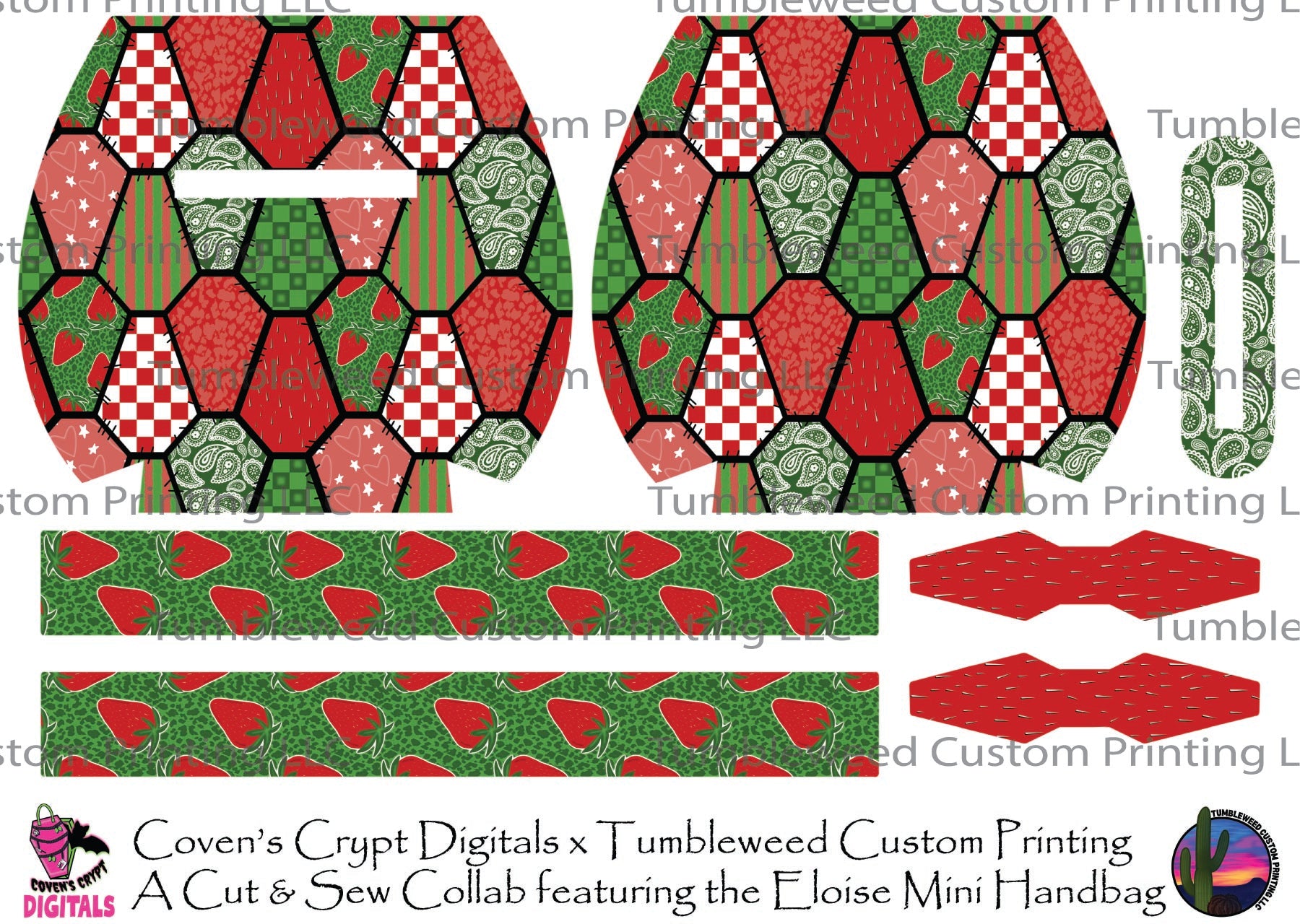 Coven's Crypt Digitals - Eloise Mini Handbag - Strawberry Coffin Patchwork