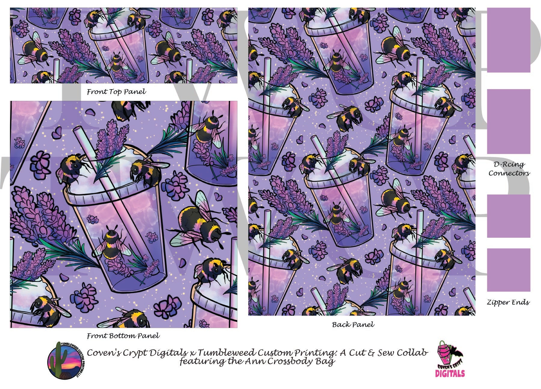 Coven's Crypt Digitals - Ann Crossbody Bag - Cup of Bees