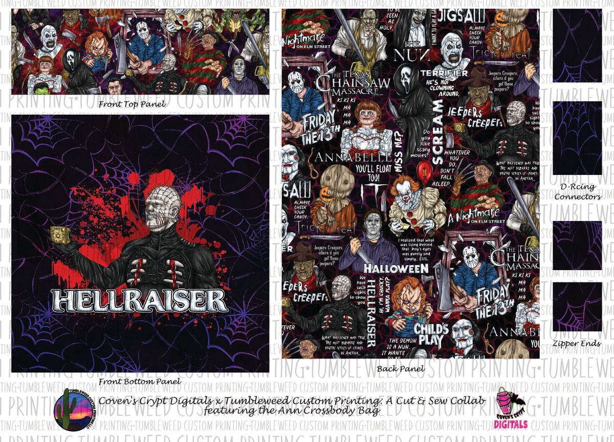Coven's Crypt Digitals - Ann Crossbody Bag - Horror 12 Webs