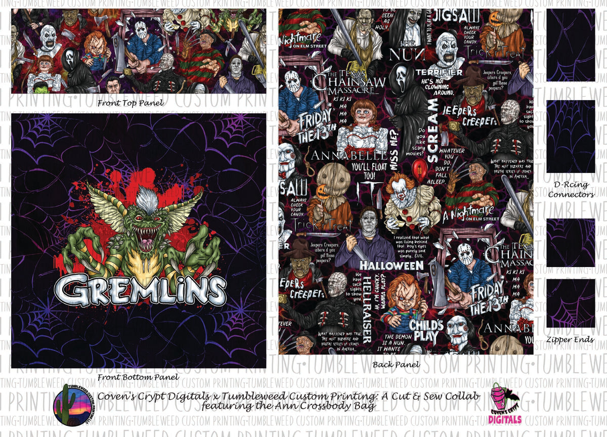 Coven's Crypt Digitals - Ann Crossbody Bag - Horror 13 Webs