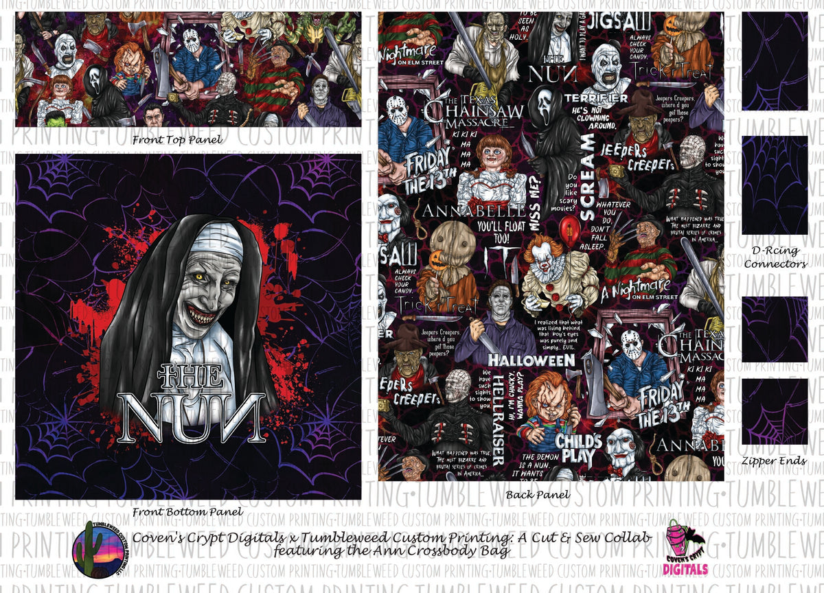 Coven's Crypt Digitals - Ann Crossbody Bag - Horror 14 Webs