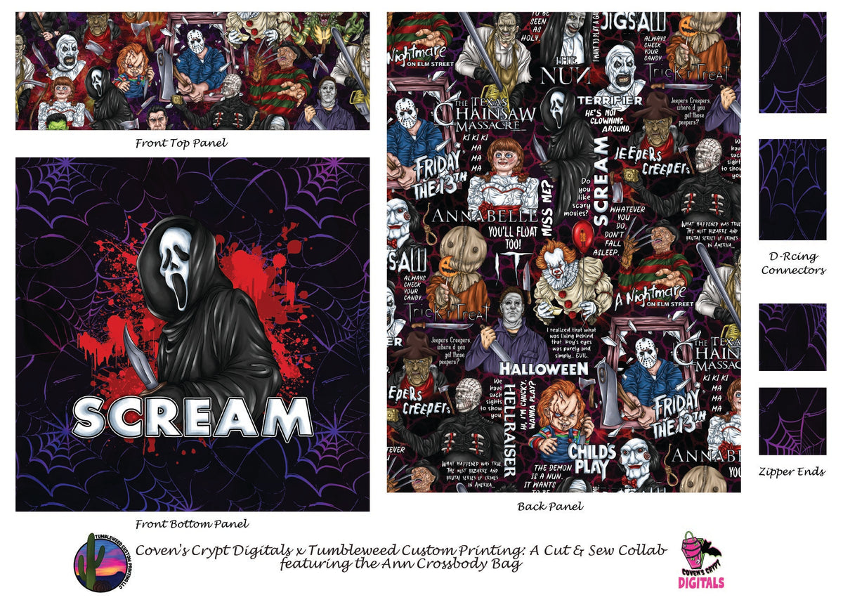 Coven's Crypt Digitals - Ann Crossbody Bag - Horror 16 Webs