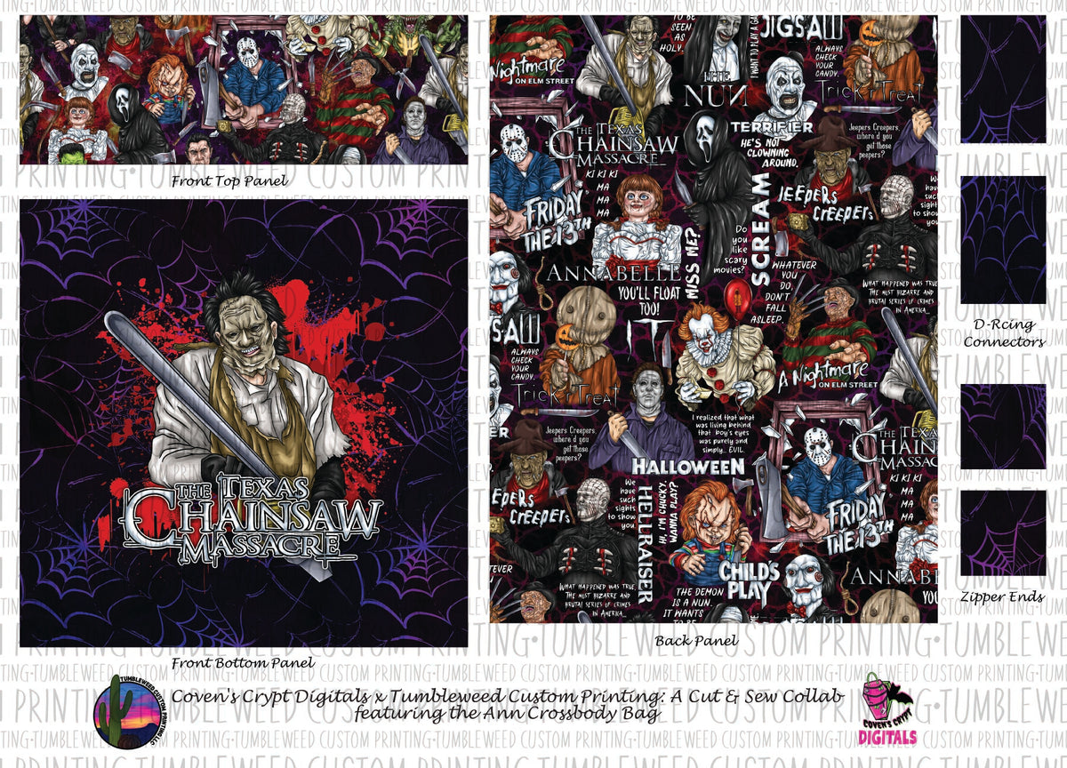 Coven's Crypt Digitals - Ann Crossbody Bag - Horror 3 Webs