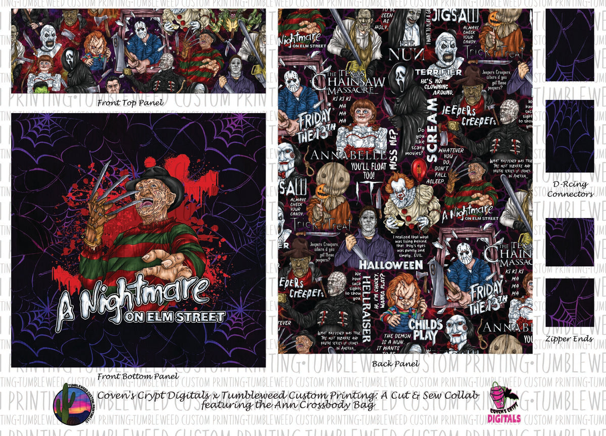 Coven's Crypt Digitals - Ann Crossbody Bag - Horror 5 Webs