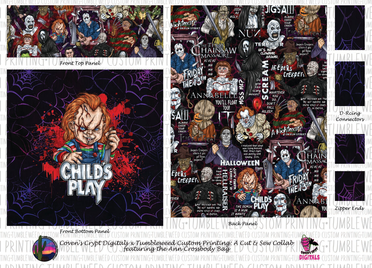 Coven's Crypt Digitals - Ann Crossbody Bag - Horror 6 Webs