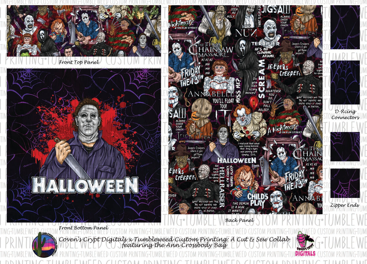 Coven's Crypt Digitals - Ann Crossbody Bag - Horror 7 Webs
