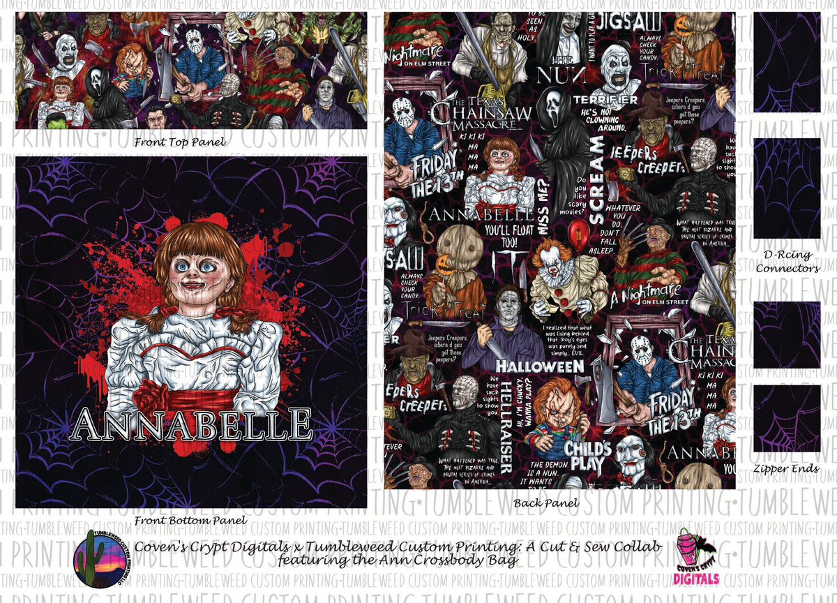Coven's Crypt Digitals - Ann Crossbody Bag - Horror 8 Webs