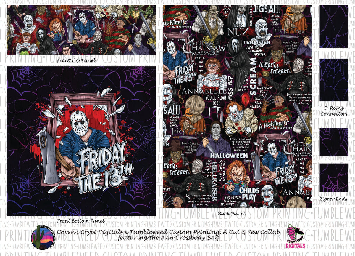 Coven's Crypt Digitals - Ann Crossbody Bag - Horror 9 Webs