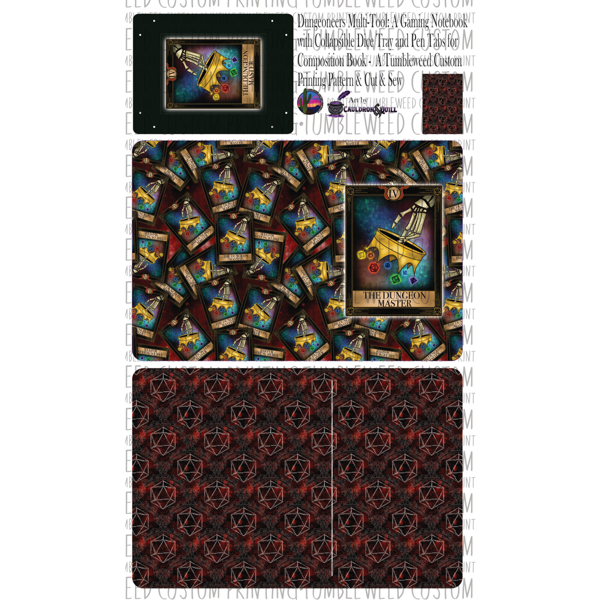 Dungeoneer's Multi-Tool Gaming Notebook with Collapsible Dice Tray and Pen Tabs - Dungeon Master Red