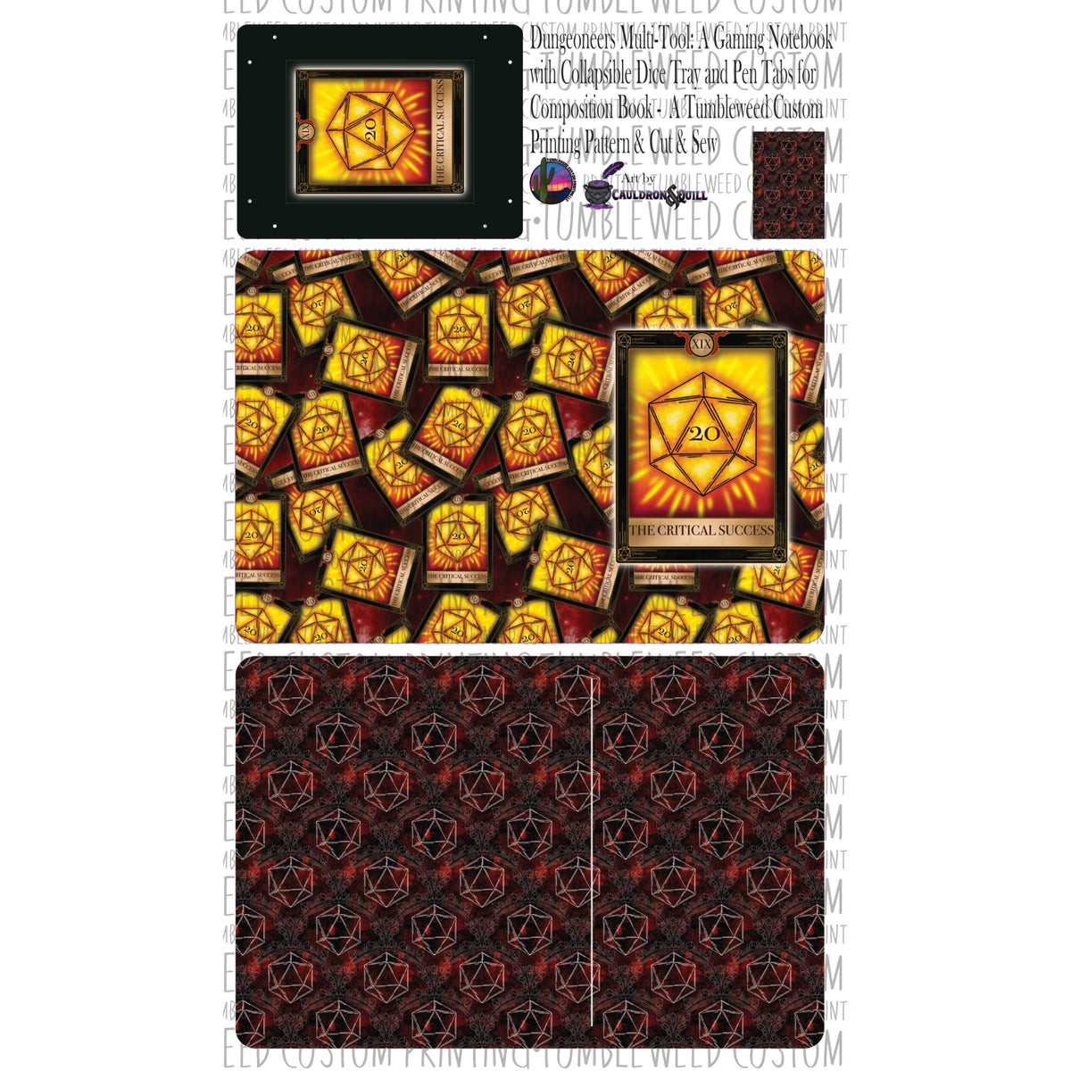 Dungeoneer's Multi-Tool Gaming Notebook with Collapsible Dice Tray and Pen Tabs - Nat20 Red