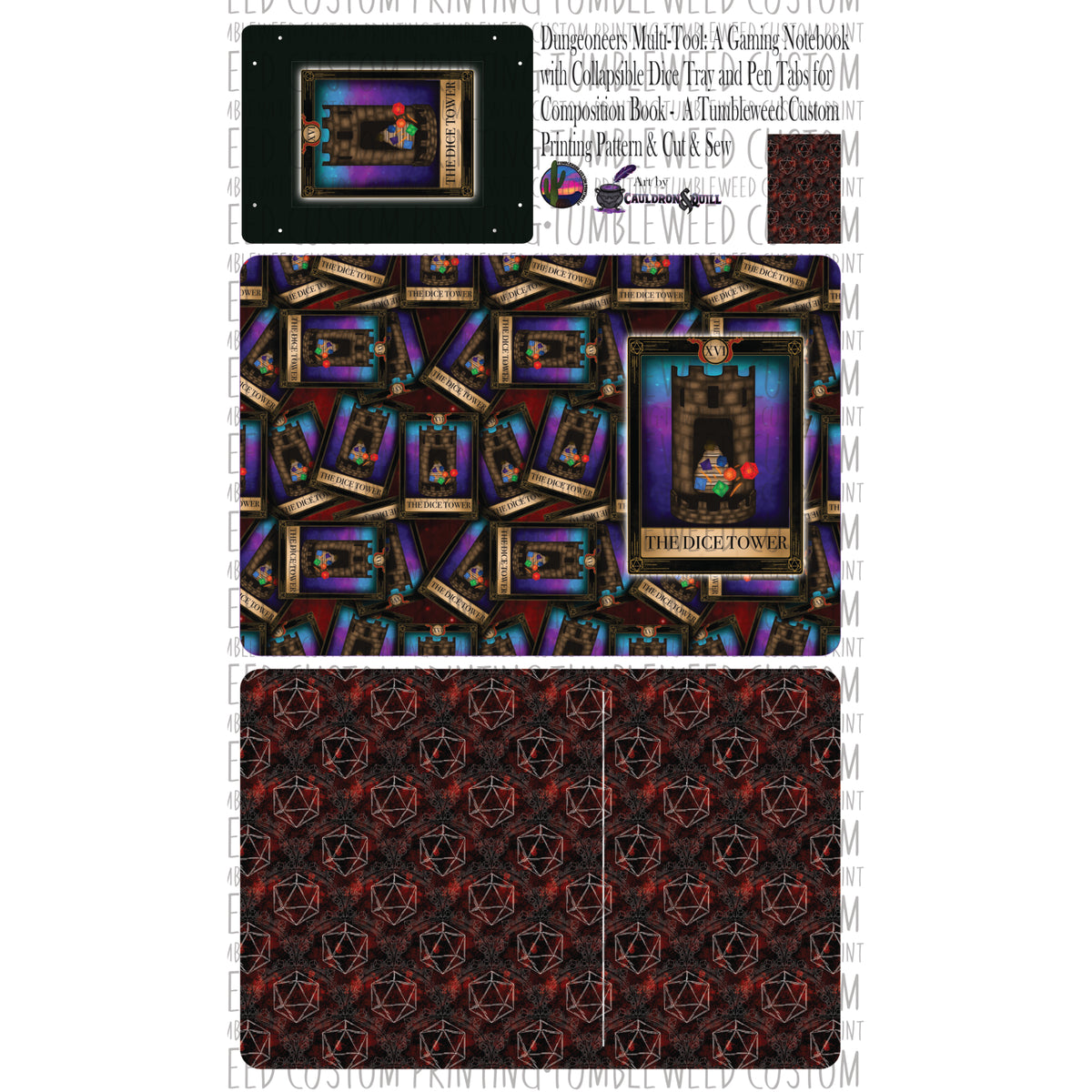 Dungeoneer's Multi-Tool Gaming Notebook with Collapsible Dice Tray and Pen Tabs - Tower Red