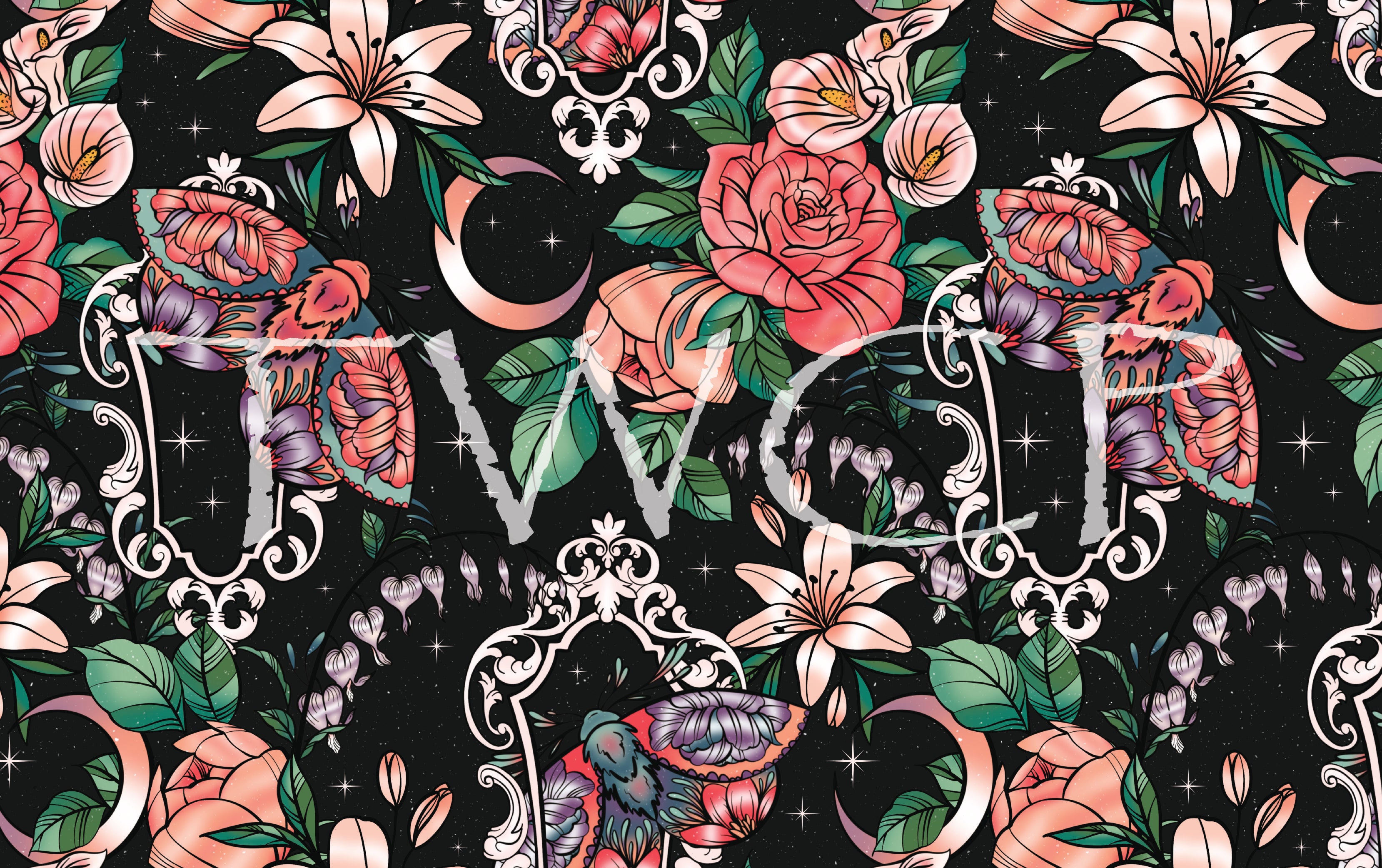 Whimsy Pixie Designs - Framed Floral Gardens Charcoal