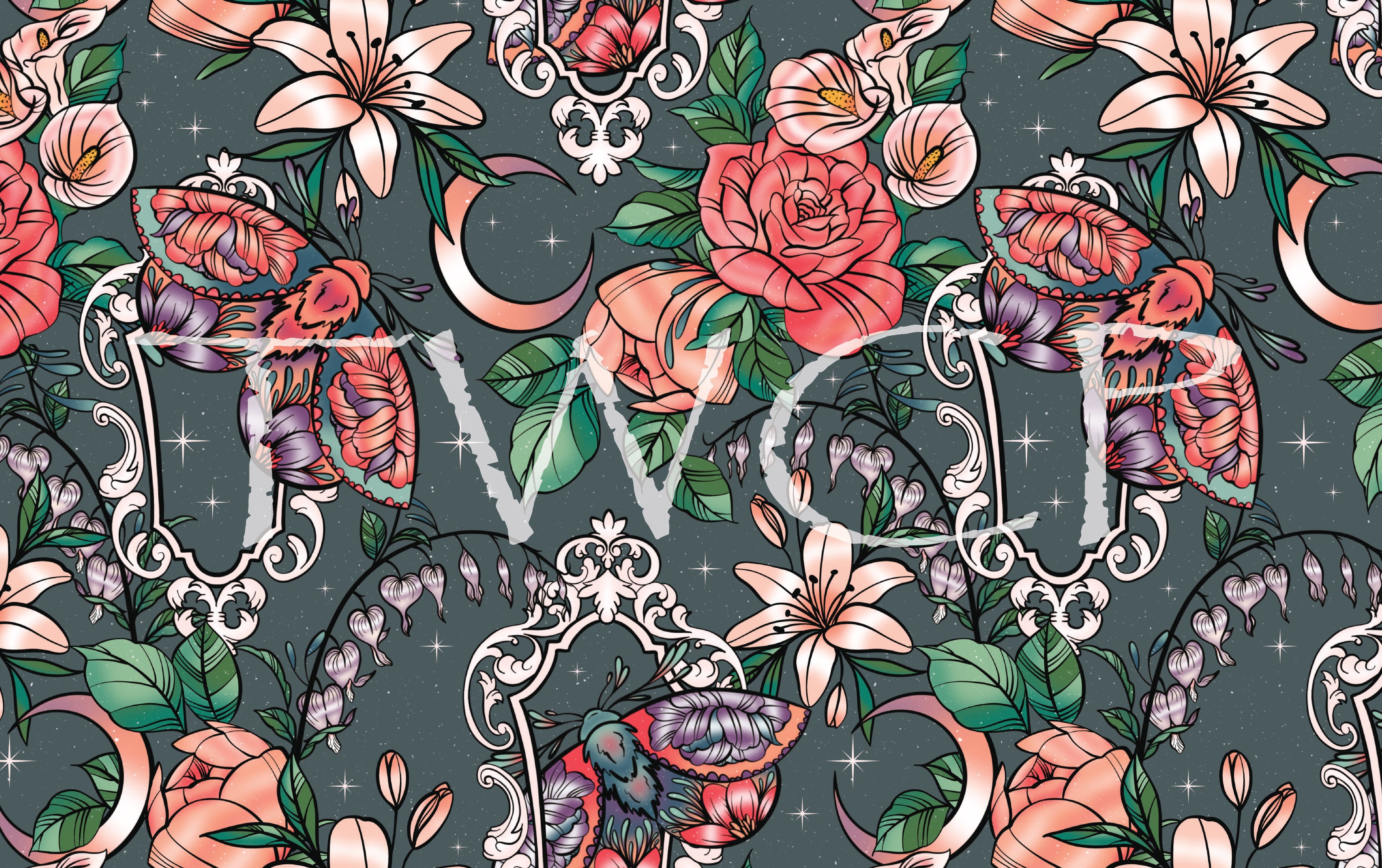 Whimsy Pixie Designs - Framed Floral Gardens Dusty Blue