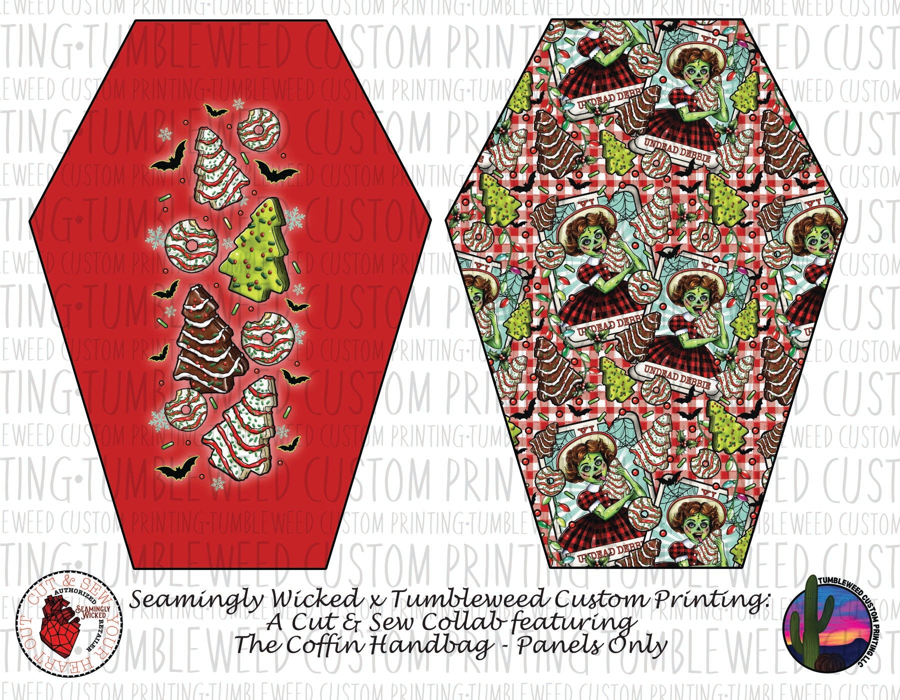 Seamingly Wicked - Coffin Handbag Panels 100% - Undead Debbie Red