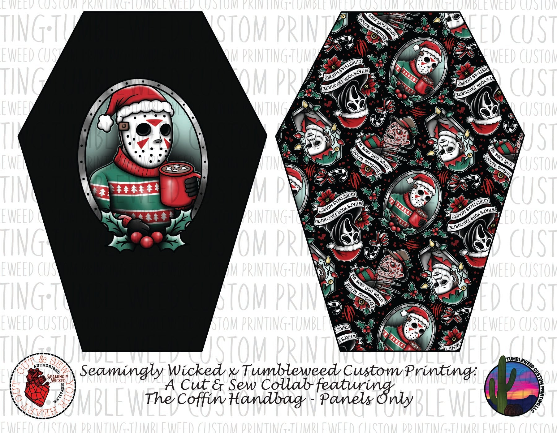 Seamingly Wicked - Coffin Handbag Panels 100% - Happy Horrordays V1