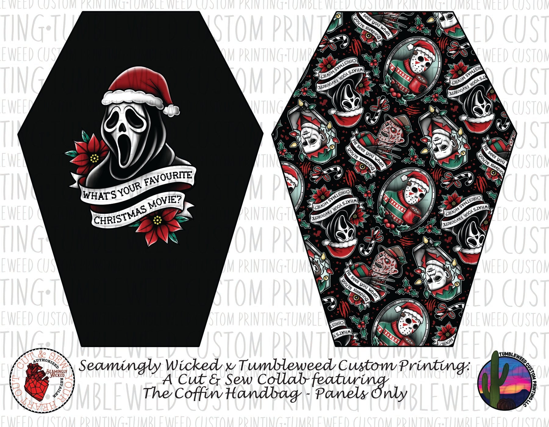 Seamingly Wicked - Coffin Handbag Panels 100% - Happy Horrordays V2