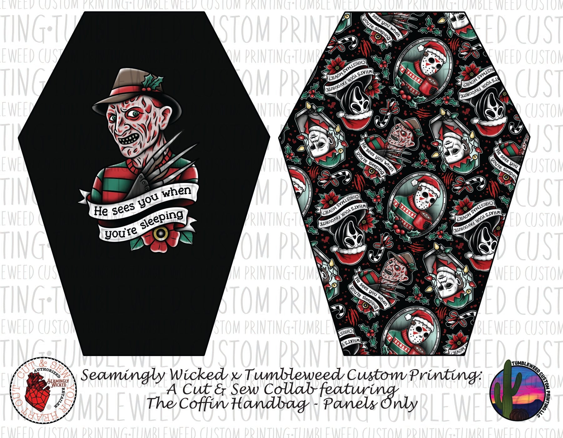 Seamingly Wicked - Coffin Handbag Panels 100% - Happy Horrordays V3