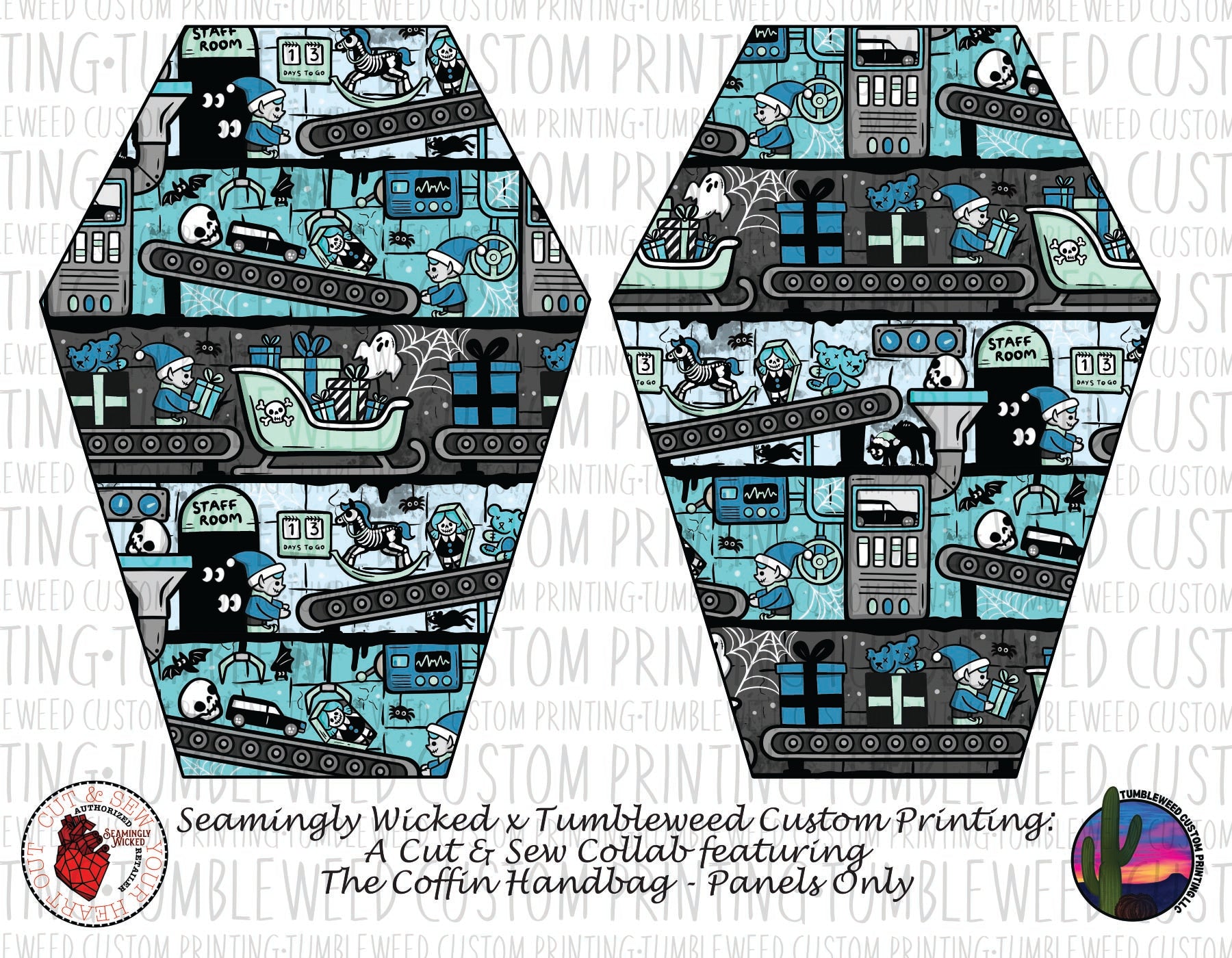 Seamingly Wicked - Coffin Handbag Panels 100% - Santa's Workshop