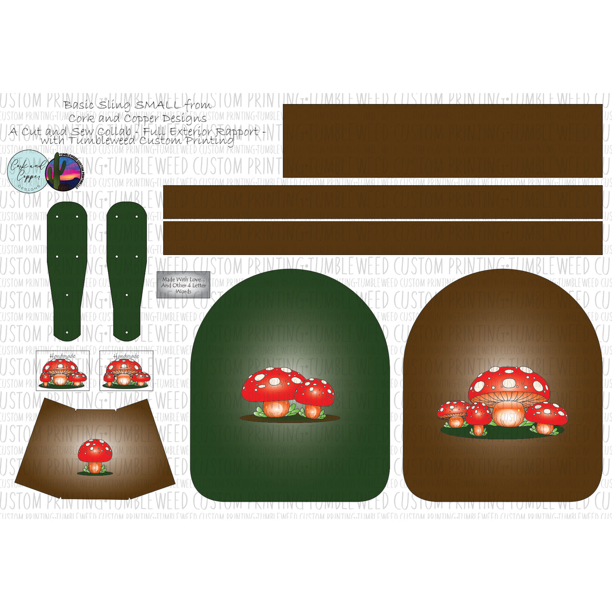 Cork & Copper Designs - Basic Sling Bag - Small Full Exterior Rapport - Mushrooms #1