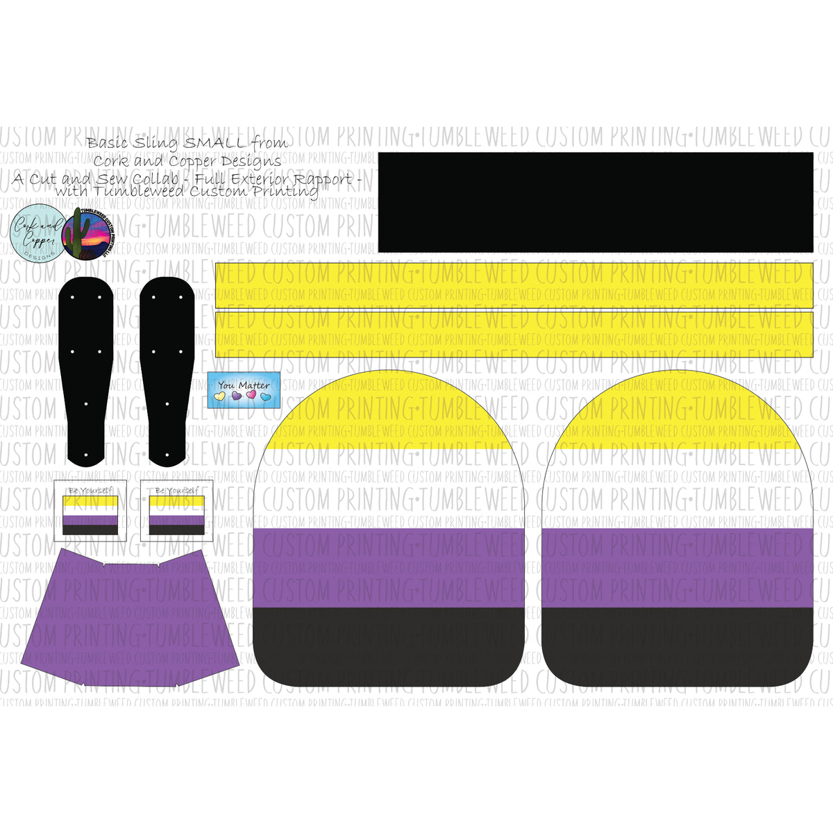 Cork & Copper Designs - Basic Sling Bag - Small Full Exterior Rapport - Pride Nonbinary Stripes
