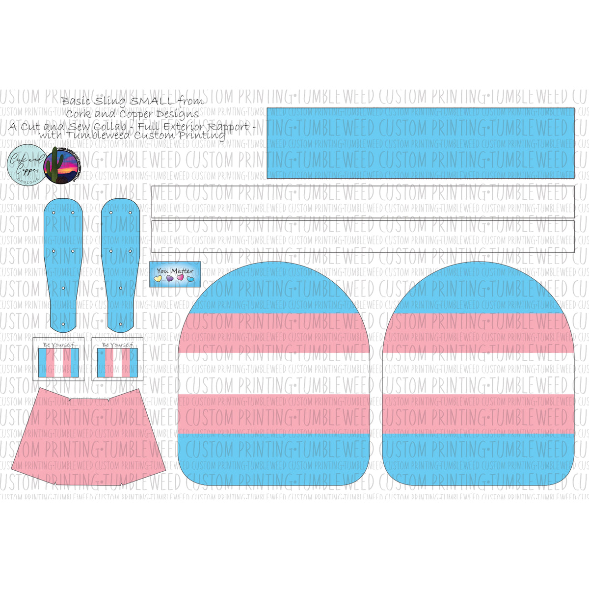 Cork & Copper Designs - Basic Sling Bag - Small Full Exterior Rapport - Pride Trans Stripes