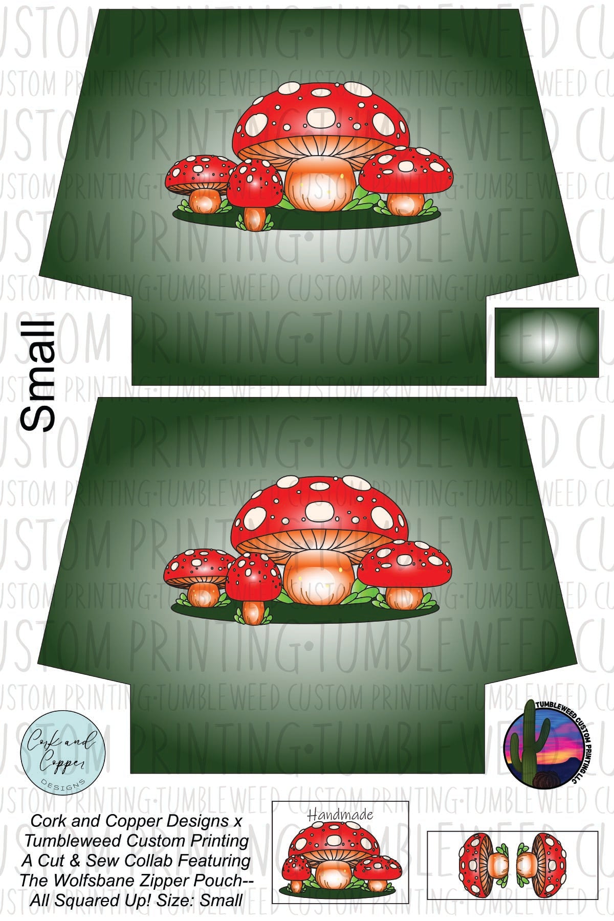 Cork & Copper Designs - The Wolfsbane Zipper Pouch - Mushroom Green (C&CD Exclusive)
