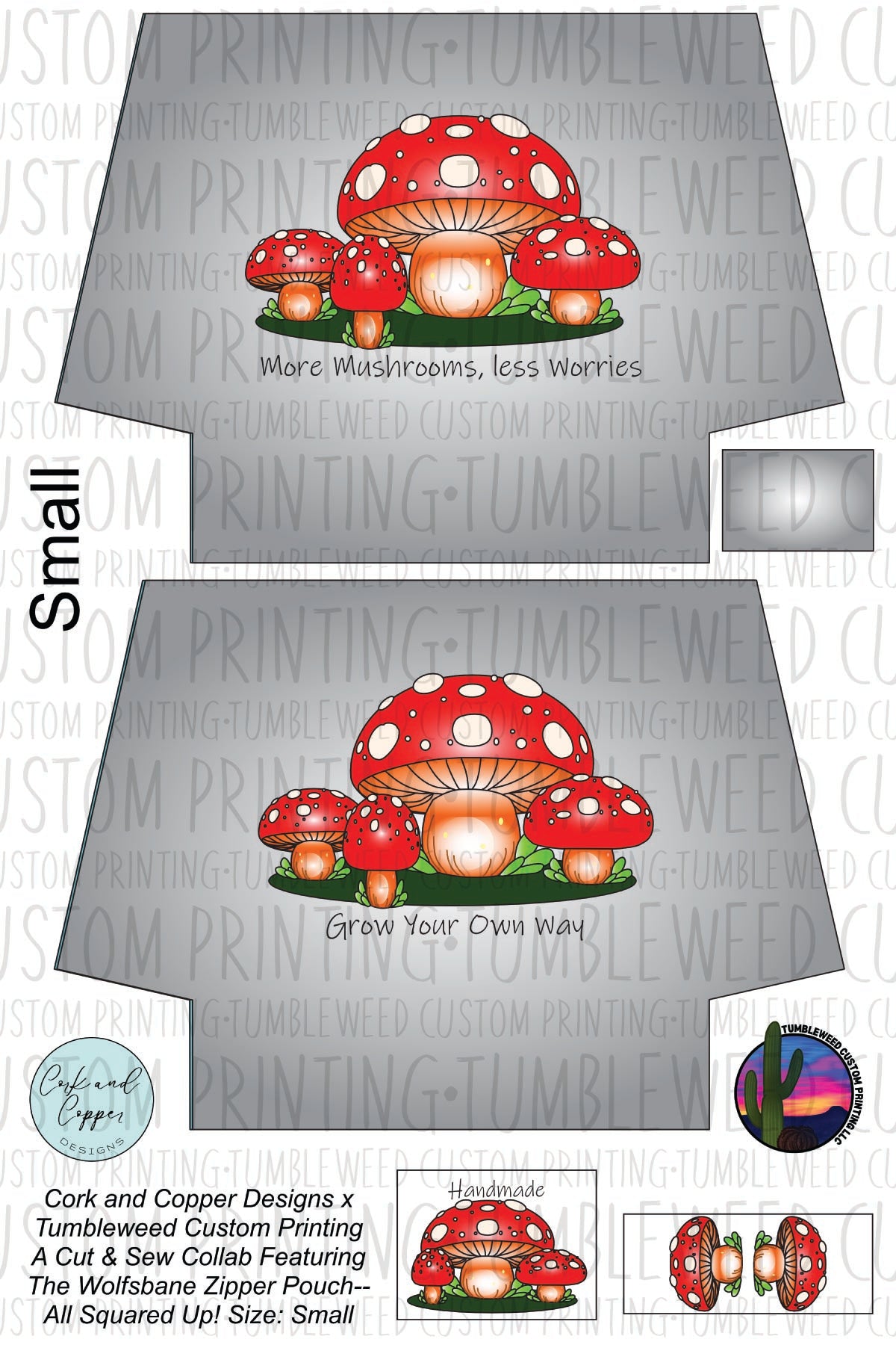 Cork & Copper Designs - The Wolfsbane Zipper Pouch - Mushroom Grey with Words (C&CD Exclusive)