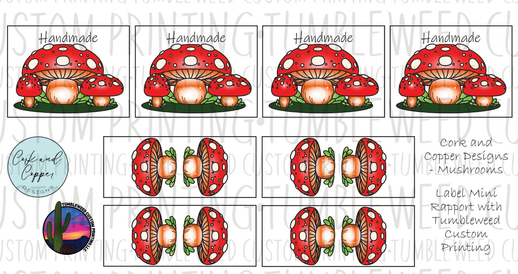 Cork & Copper Designs - Mini Tag Rapport - Mushrooms