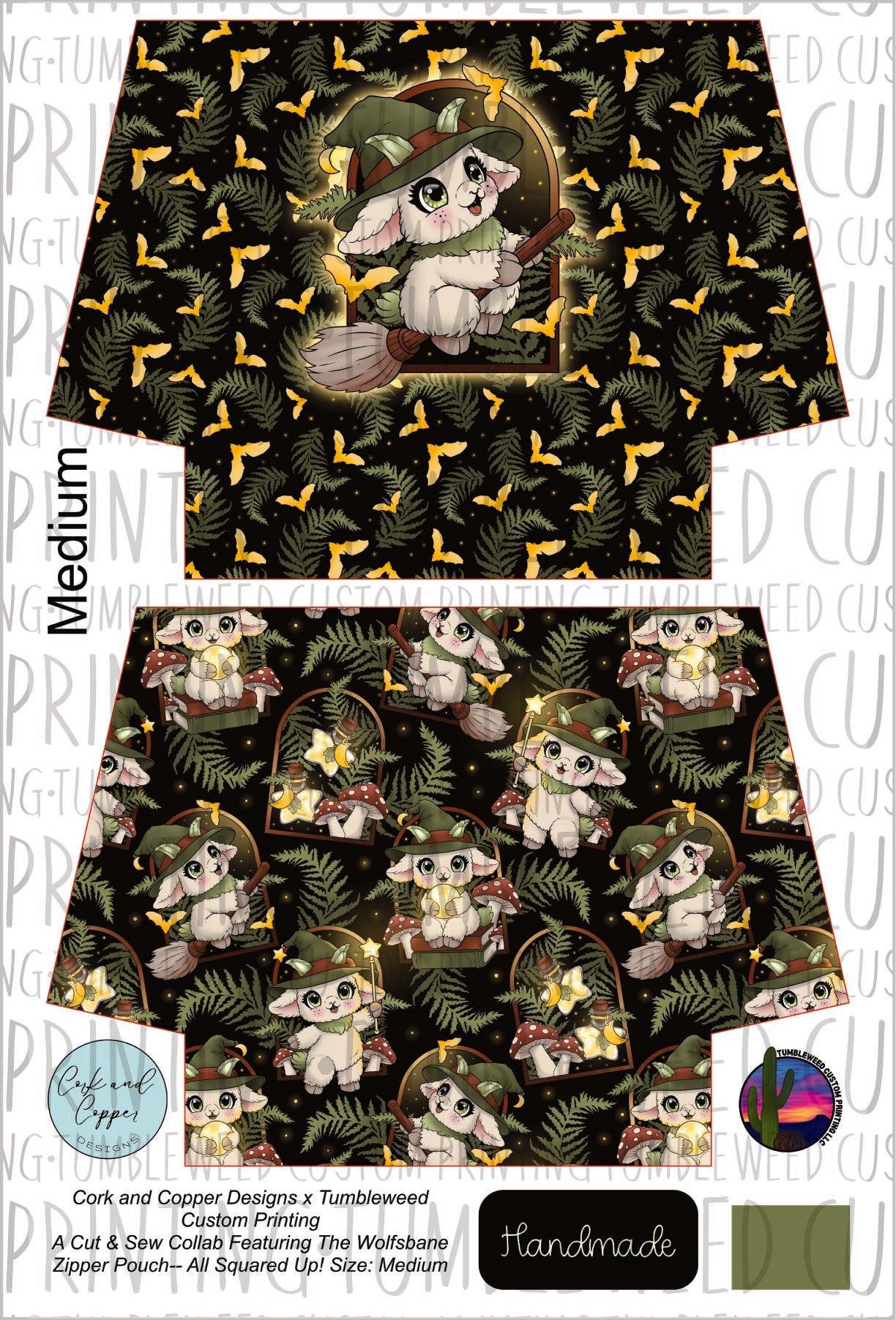 Cork & Copper Designs - The Wolfsbane Zipper Pouch - Whimsy Grove Forest 1