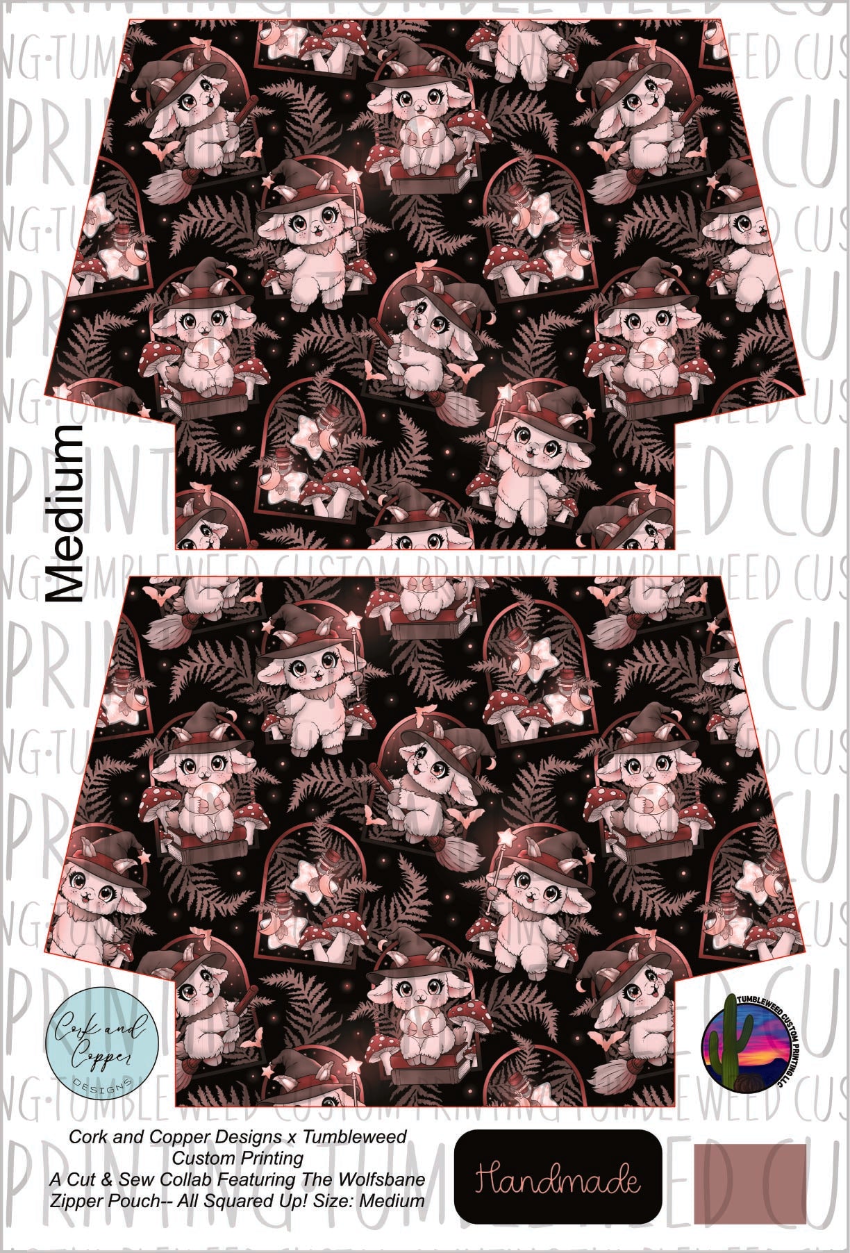 Cork & Copper Designs - The Wolfsbane Zipper Pouch - Whimsy Grove Dusk 2