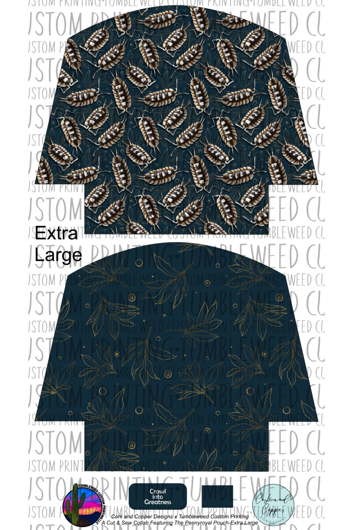Cork & Copper Designs - The Pennyroyal Pouch - Porcellio Expansus Ornate Teal